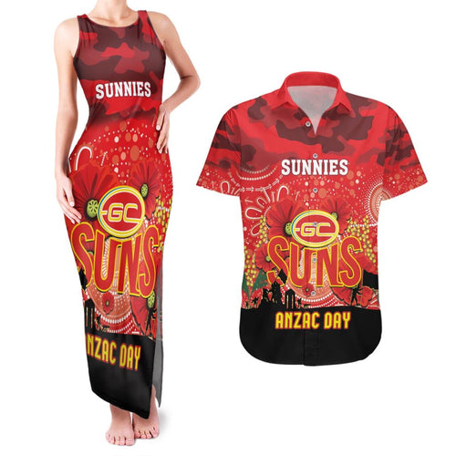 Custom Suns Football ANZAC Couples Matching Tank Maxi Dress and Hawaiian Shirt Gallipoli Camouflage With Poppies