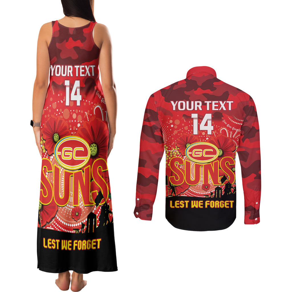 Custom Suns Football ANZAC Couples Matching Tank Maxi Dress and Long Sleeve Button Shirt Gallipoli Camouflage With Poppies