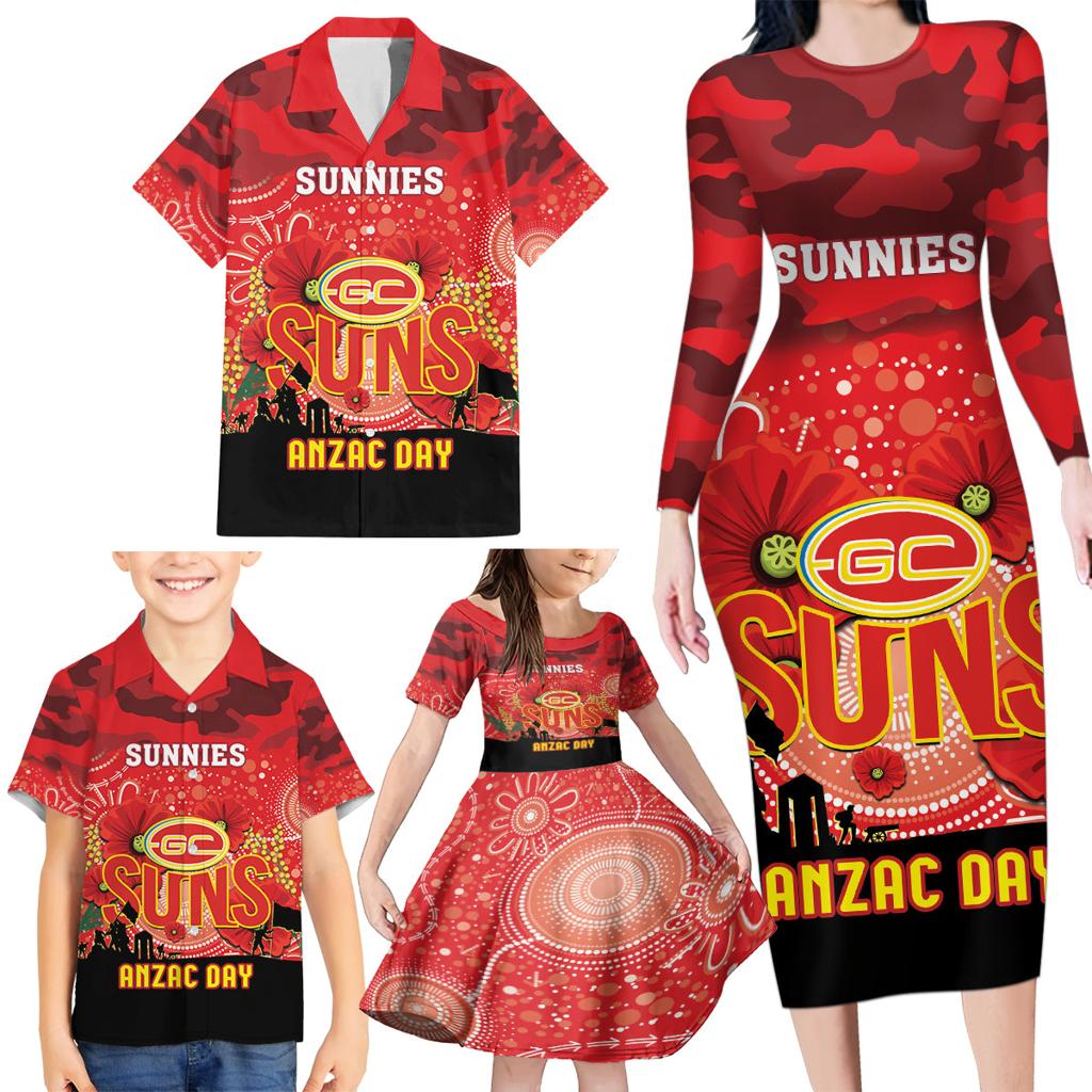 Custom Suns Football ANZAC Family Matching Long Sleeve Bodycon Dress and Hawaiian Shirt Gallipoli Camouflage With Poppies