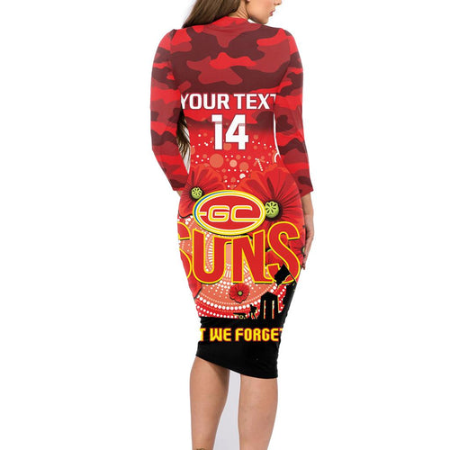 Custom Suns Football ANZAC Family Matching Long Sleeve Bodycon Dress and Hawaiian Shirt Gallipoli Camouflage With Poppies