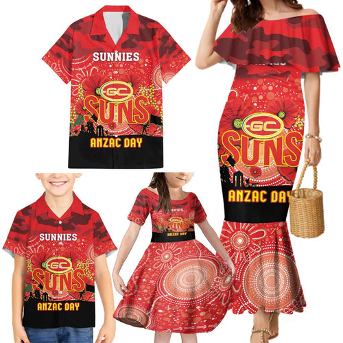 Custom Suns Football ANZAC Family Matching Mermaid Dress and Hawaiian Shirt Gallipoli Camouflage With Poppies