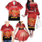 Custom Suns Football ANZAC Family Matching Off Shoulder Long Sleeve Dress and Hawaiian Shirt Gallipoli Camouflage With Poppies