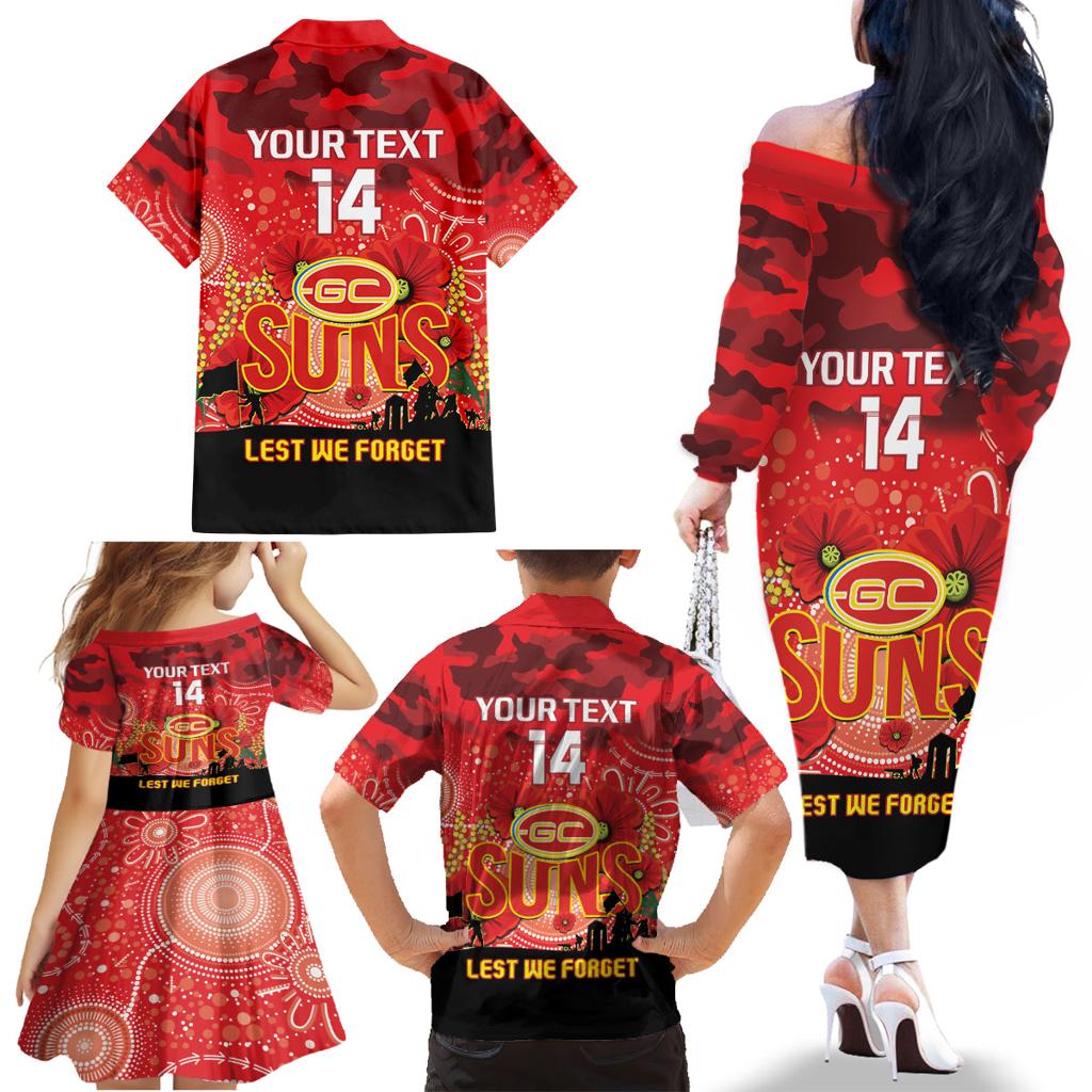 Custom Suns Football ANZAC Family Matching Off Shoulder Long Sleeve Dress and Hawaiian Shirt Gallipoli Camouflage With Poppies