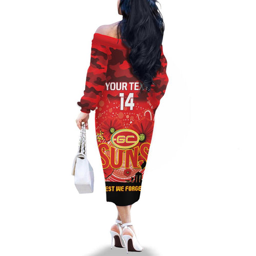 Custom Suns Football ANZAC Family Matching Off Shoulder Long Sleeve Dress and Hawaiian Shirt Gallipoli Camouflage With Poppies