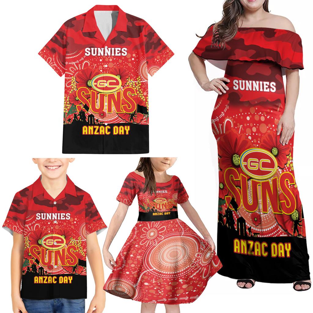 Custom Suns Football ANZAC Family Matching Off Shoulder Maxi Dress and Hawaiian Shirt Gallipoli Camouflage With Poppies