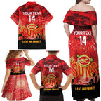 Custom Suns Football ANZAC Family Matching Off Shoulder Maxi Dress and Hawaiian Shirt Gallipoli Camouflage With Poppies