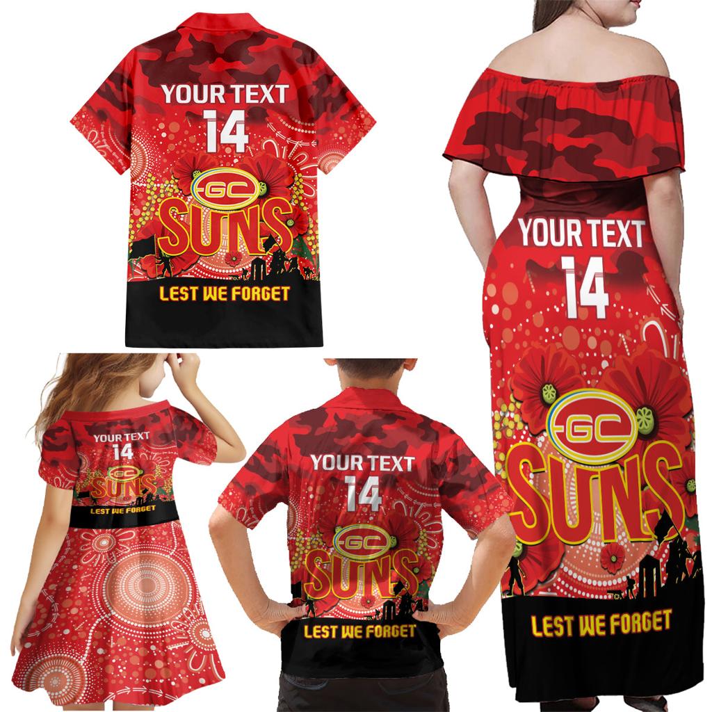 Custom Suns Football ANZAC Family Matching Off Shoulder Maxi Dress and Hawaiian Shirt Gallipoli Camouflage With Poppies
