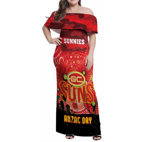 Custom Suns Football ANZAC Family Matching Off Shoulder Maxi Dress and Hawaiian Shirt Gallipoli Camouflage With Poppies