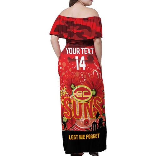 Custom Suns Football ANZAC Family Matching Off Shoulder Maxi Dress and Hawaiian Shirt Gallipoli Camouflage With Poppies