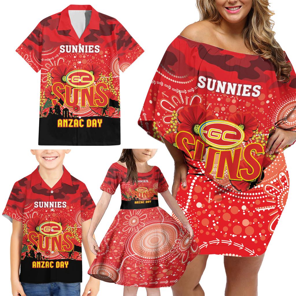 Custom Suns Football ANZAC Family Matching Off Shoulder Short Dress and Hawaiian Shirt Gallipoli Camouflage With Poppies