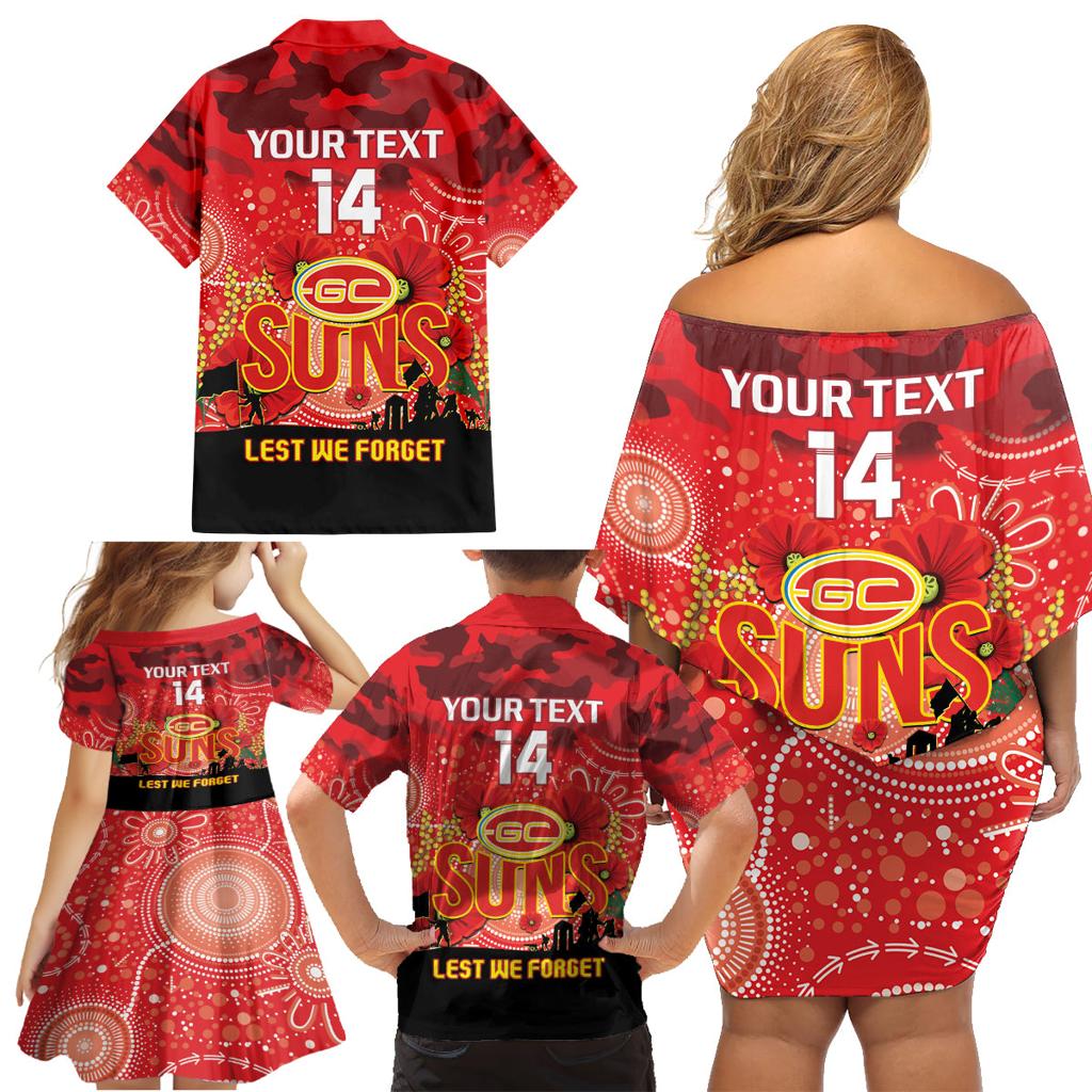 Custom Suns Football ANZAC Family Matching Off Shoulder Short Dress and Hawaiian Shirt Gallipoli Camouflage With Poppies