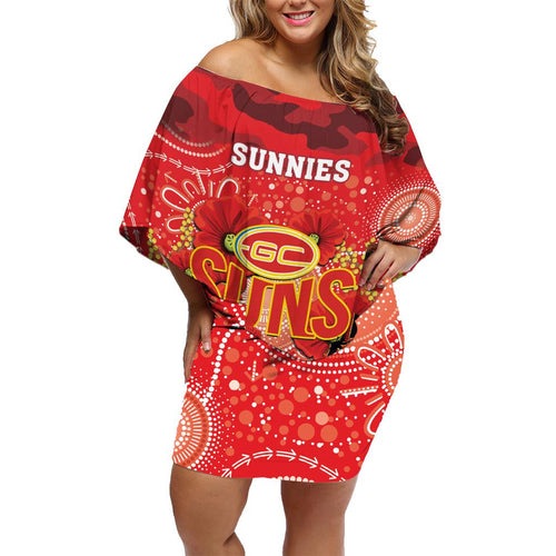 Custom Suns Football ANZAC Family Matching Off Shoulder Short Dress and Hawaiian Shirt Gallipoli Camouflage With Poppies