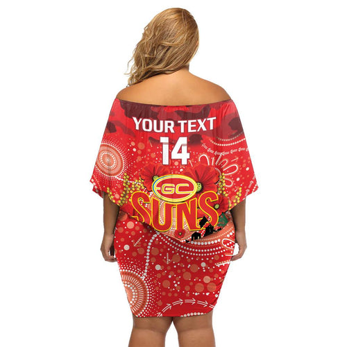 Custom Suns Football ANZAC Family Matching Off Shoulder Short Dress and Hawaiian Shirt Gallipoli Camouflage With Poppies