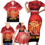 Custom Suns Football ANZAC Family Matching Short Sleeve Bodycon Dress and Hawaiian Shirt Gallipoli Camouflage With Poppies