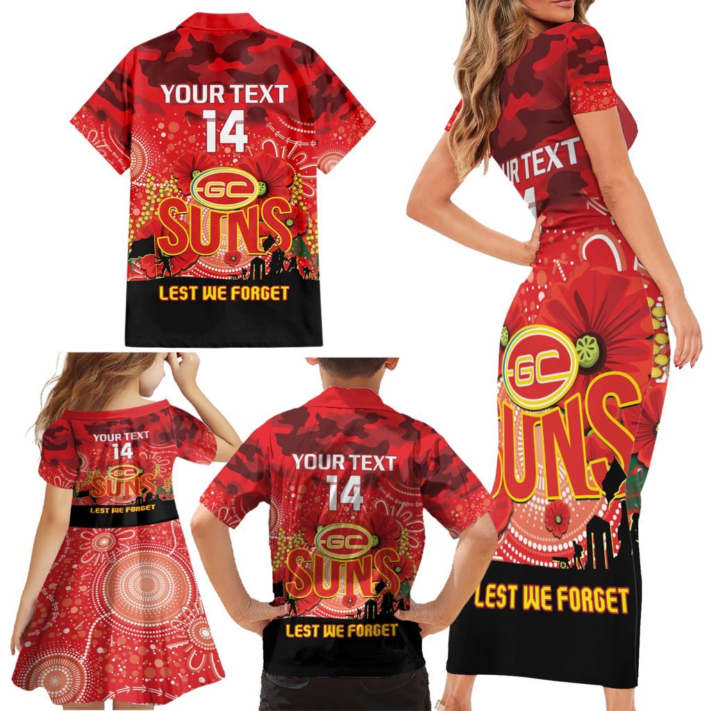 Custom Suns Football ANZAC Family Matching Short Sleeve Bodycon Dress and Hawaiian Shirt Gallipoli Camouflage With Poppies