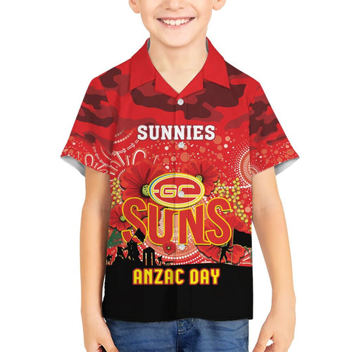 Custom Suns Football ANZAC Family Matching Short Sleeve Bodycon Dress and Hawaiian Shirt Gallipoli Camouflage With Poppies