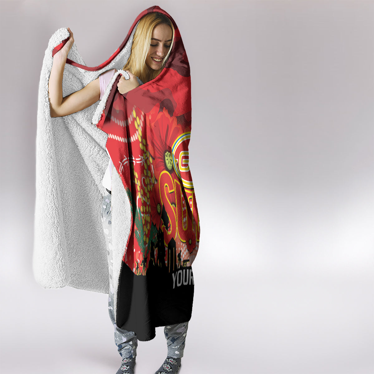 Custom Suns Football ANZAC Hooded Blanket Gallipoli Camouflage With Poppies