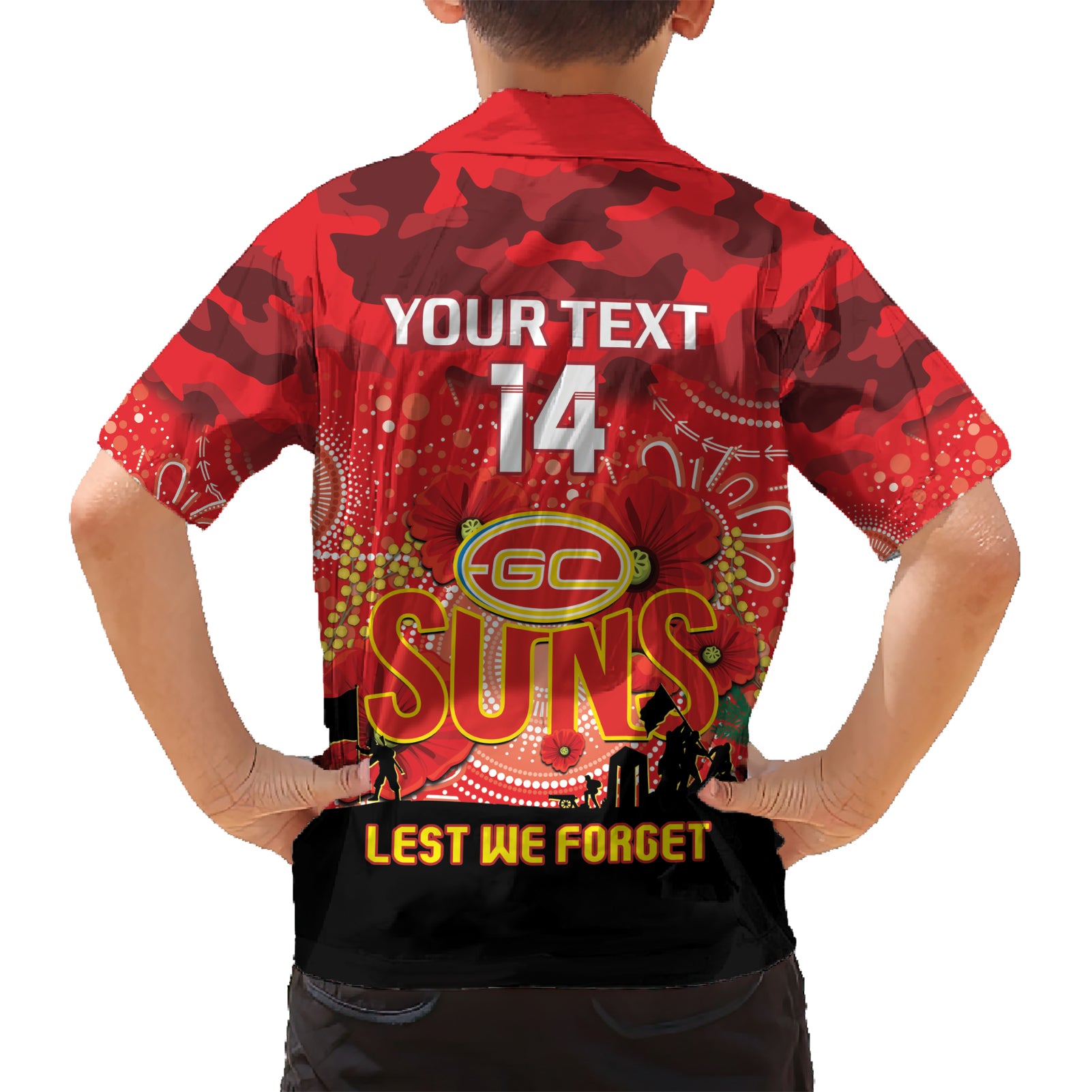 Custom Suns Football ANZAC Kid Hawaiian Shirt Gallipoli Camouflage With Poppies