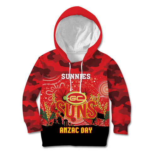 Custom Suns Football ANZAC Kid Hoodie Gallipoli Camouflage With Poppies
