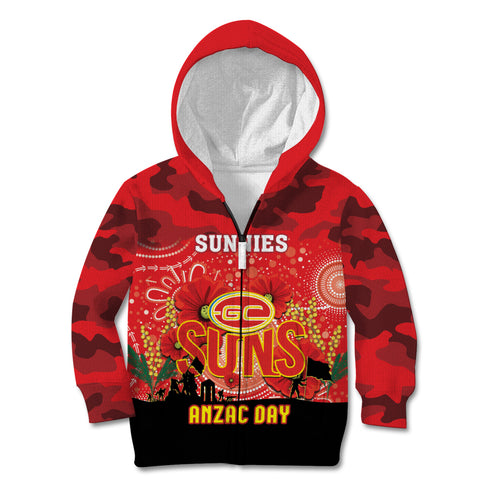 Custom Suns Football ANZAC Kid Hoodie Gallipoli Camouflage With Poppies