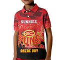 Custom Suns Football ANZAC Kid Polo Shirt Gallipoli Camouflage With Poppies