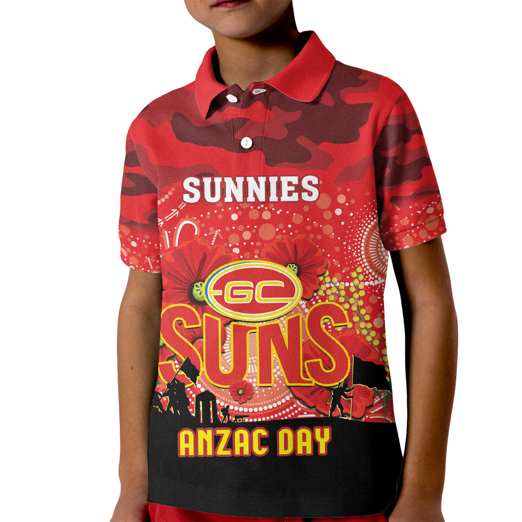 Custom Suns Football ANZAC Kid Polo Shirt Gallipoli Camouflage With Poppies