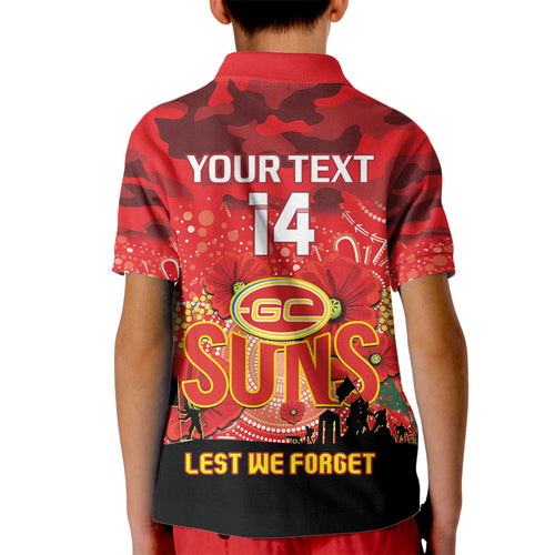 Custom Suns Football ANZAC Kid Polo Shirt Gallipoli Camouflage With Poppies