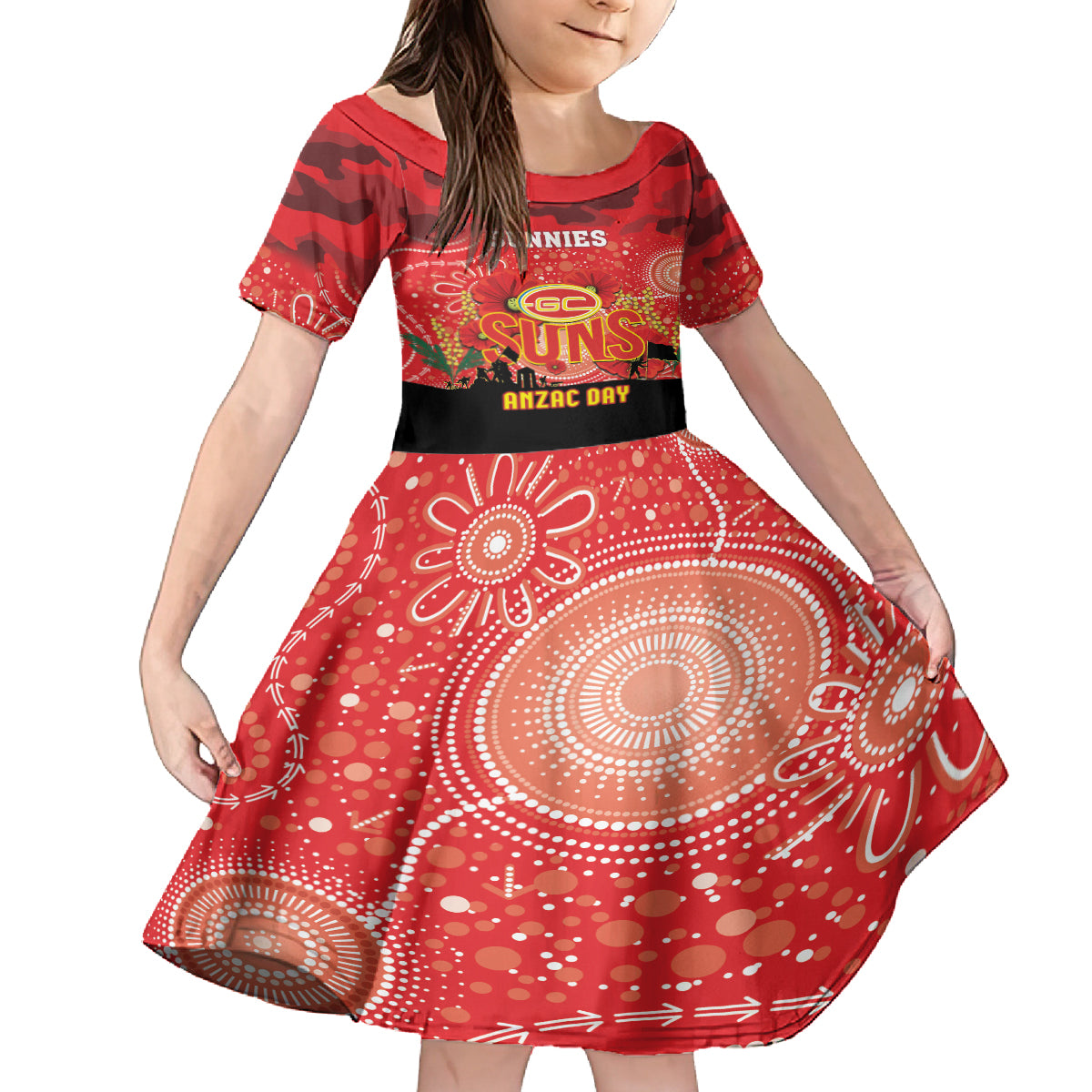Custom Suns Football ANZAC Kid Short Sleeve Dress Gallipoli Camouflage With Poppies