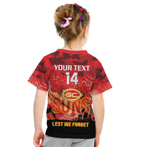 Custom Suns Football ANZAC Kid T Shirt Gallipoli Camouflage With Poppies