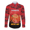 Custom Suns Football ANZAC Long Sleeve Button Shirt Gallipoli Camouflage With Poppies