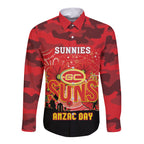 Custom Suns Football ANZAC Long Sleeve Button Shirt Gallipoli Camouflage With Poppies