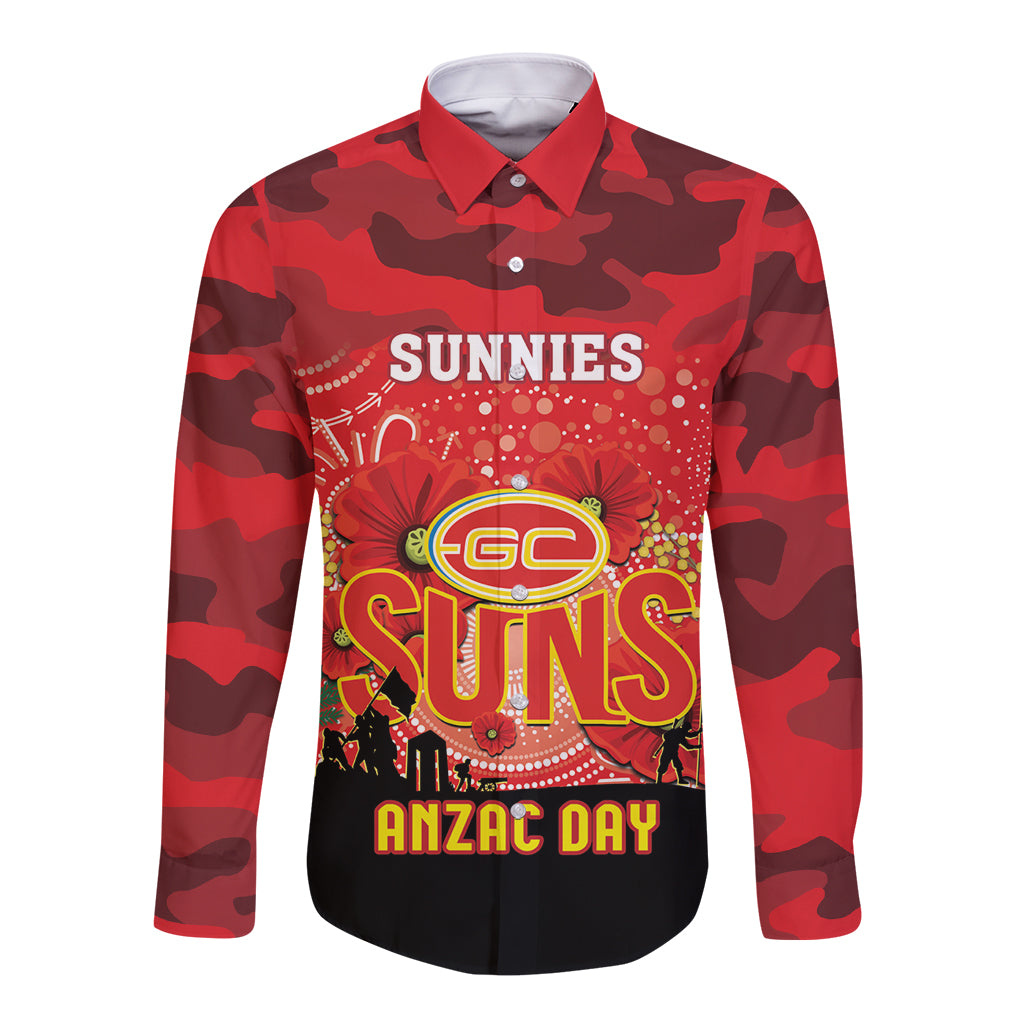 Custom Suns Football ANZAC Long Sleeve Button Shirt Gallipoli Camouflage With Poppies