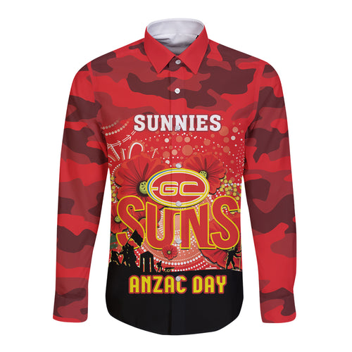 Custom Suns Football ANZAC Long Sleeve Button Shirt Gallipoli Camouflage With Poppies