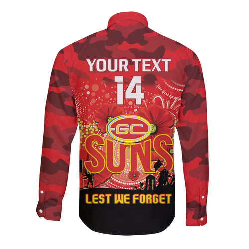 Custom Suns Football ANZAC Long Sleeve Button Shirt Gallipoli Camouflage With Poppies