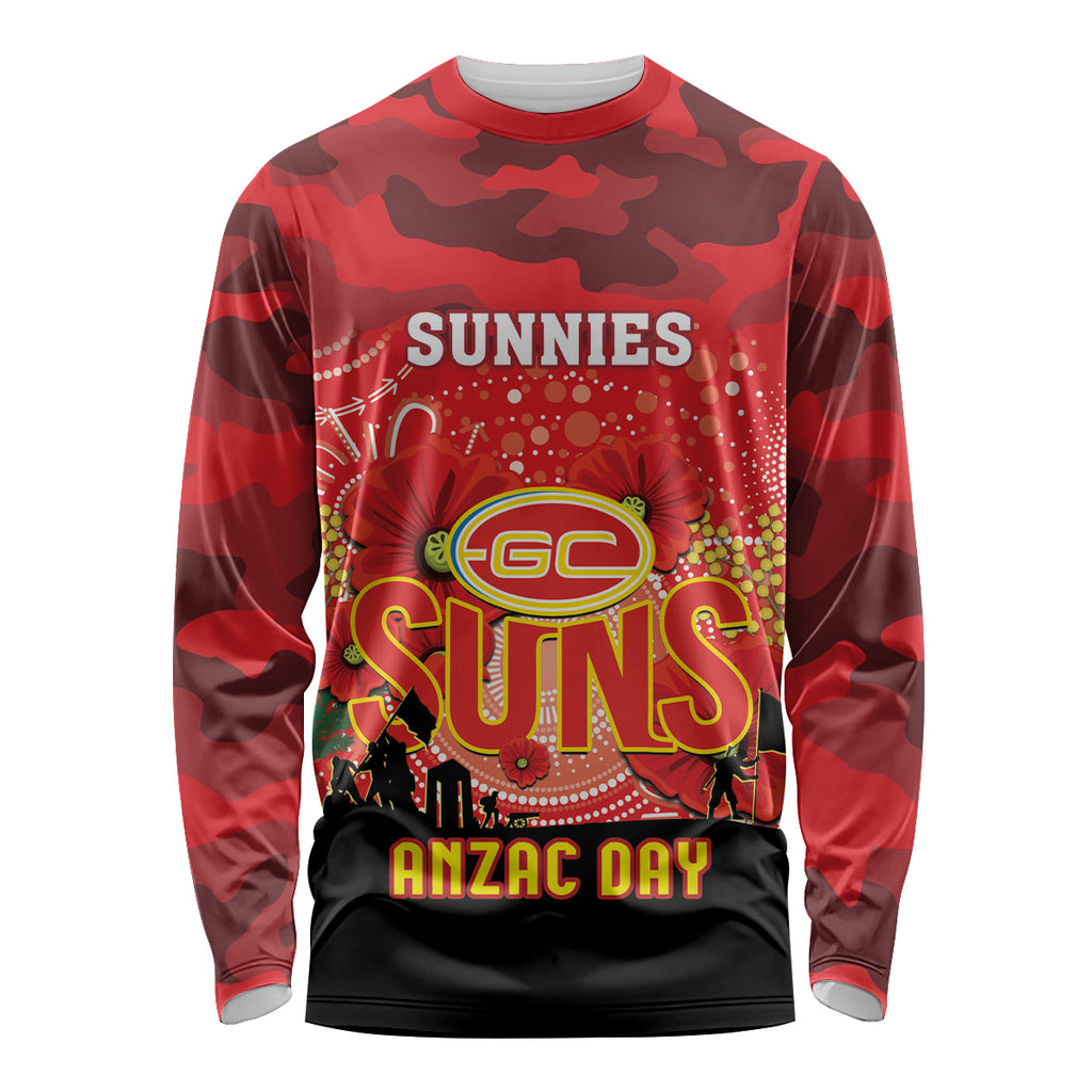 Custom Suns Football ANZAC Long Sleeve Shirt Gallipoli Camouflage With Poppies