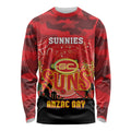 Custom Suns Football ANZAC Long Sleeve Shirt Gallipoli Camouflage With Poppies