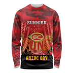 Custom Suns Football ANZAC Long Sleeve Shirt Gallipoli Camouflage With Poppies