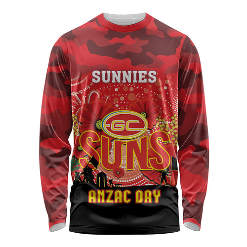 Custom Suns Football ANZAC Long Sleeve Shirt Gallipoli Camouflage With Poppies