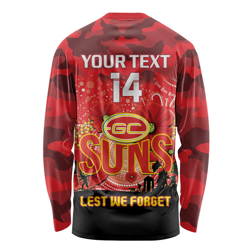 Custom Suns Football ANZAC Long Sleeve Shirt Gallipoli Camouflage With Poppies