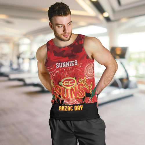 Custom Suns Football ANZAC Men Tank Top Gallipoli Camouflage With Poppies