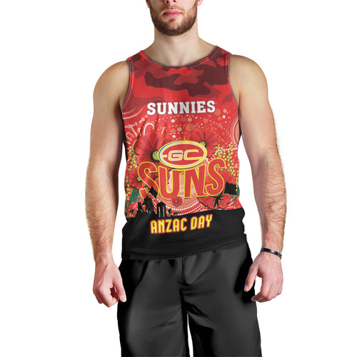 Custom Suns Football ANZAC Men Tank Top Gallipoli Camouflage With Poppies