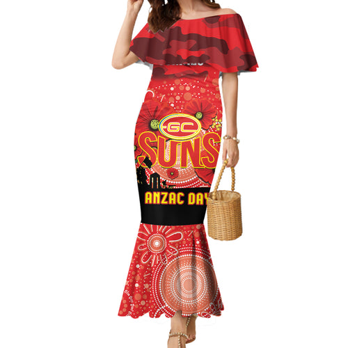 Custom Suns Football ANZAC Mermaid Dress Gallipoli Camouflage With Poppies