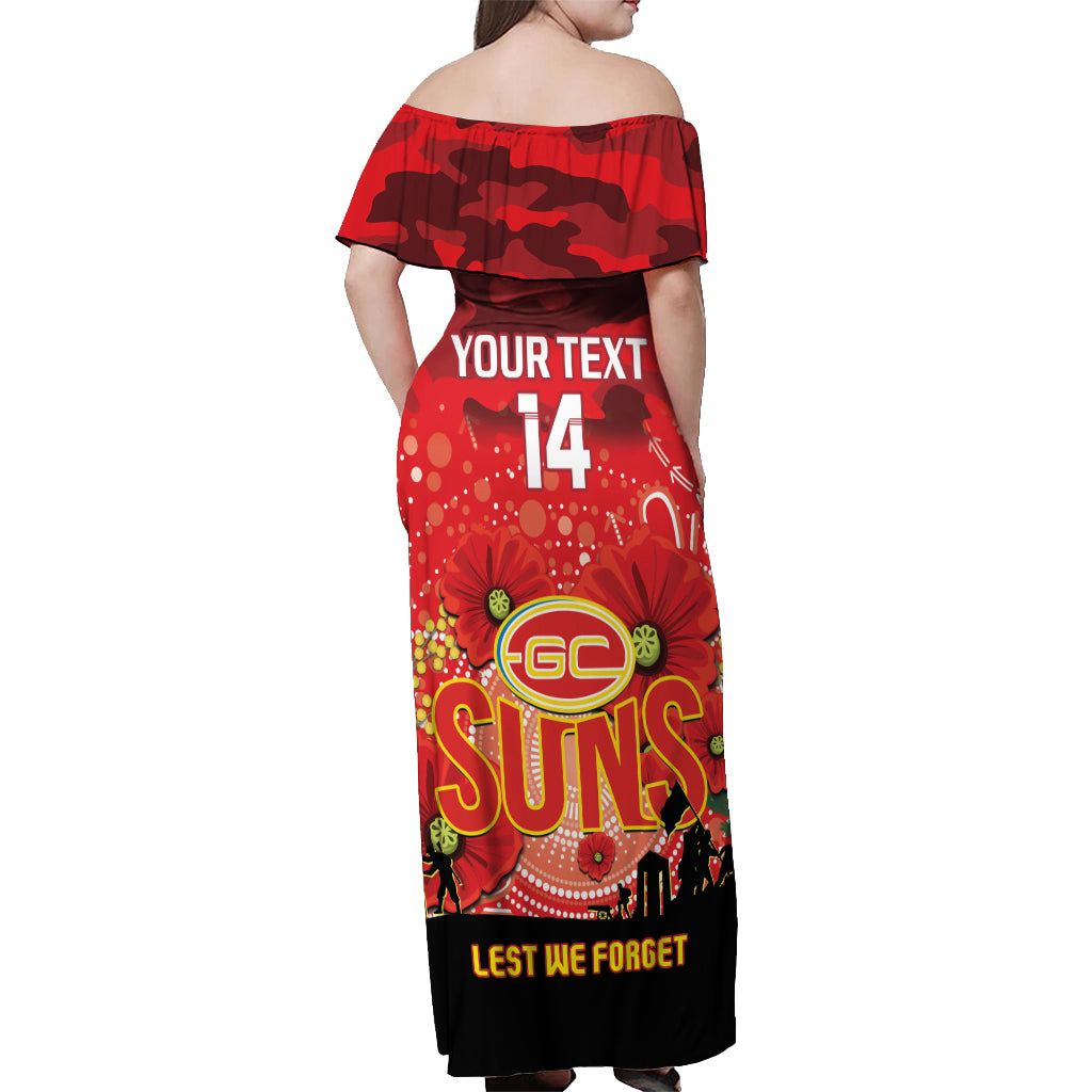 Custom Suns Football ANZAC Off Shoulder Maxi Dress Gallipoli Camouflage With Poppies