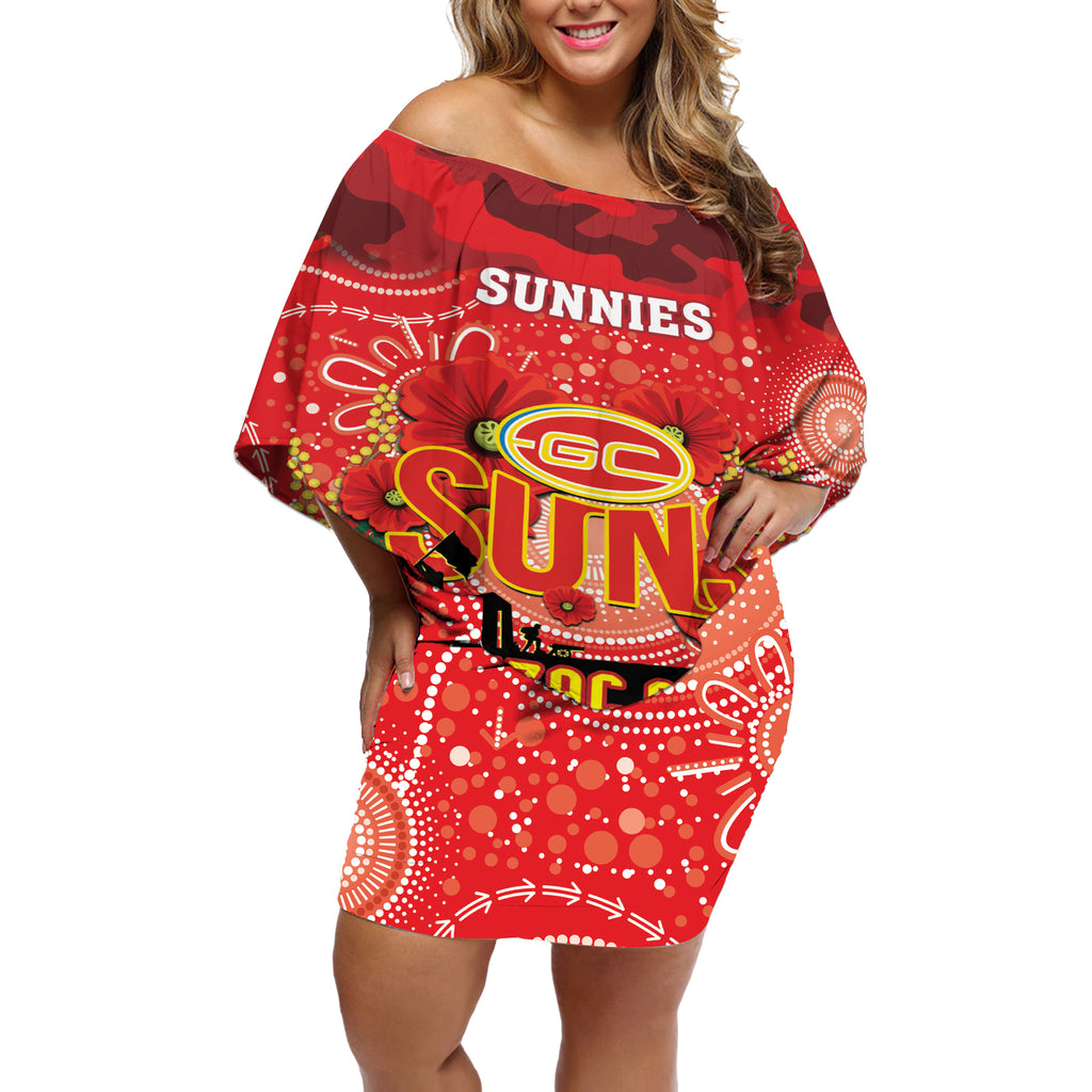 Custom Suns Football ANZAC Off Shoulder Short Dress Gallipoli Camouflage With Poppies