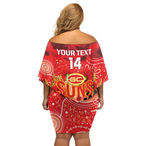 Custom Suns Football ANZAC Off Shoulder Short Dress Gallipoli Camouflage With Poppies