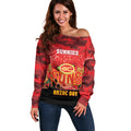 Custom Suns Football ANZAC Off Shoulder Sweater Gallipoli Camouflage With Poppies