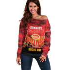 Custom Suns Football ANZAC Off Shoulder Sweater Gallipoli Camouflage With Poppies
