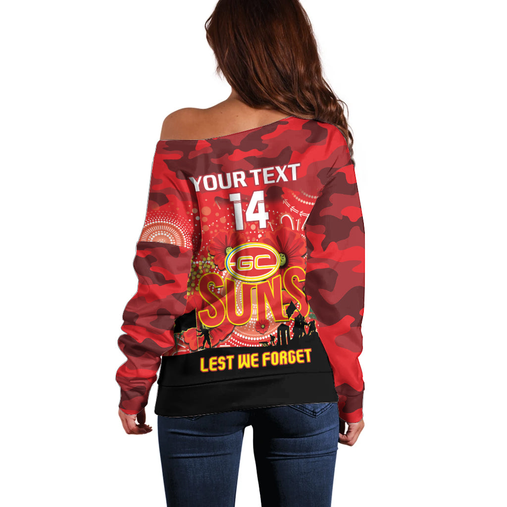 Custom Suns Football ANZAC Off Shoulder Sweater Gallipoli Camouflage With Poppies
