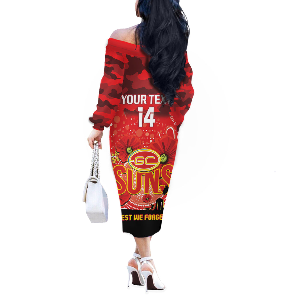 Custom Suns Football ANZAC Off The Shoulder Long Sleeve Dress Gallipoli Camouflage With Poppies