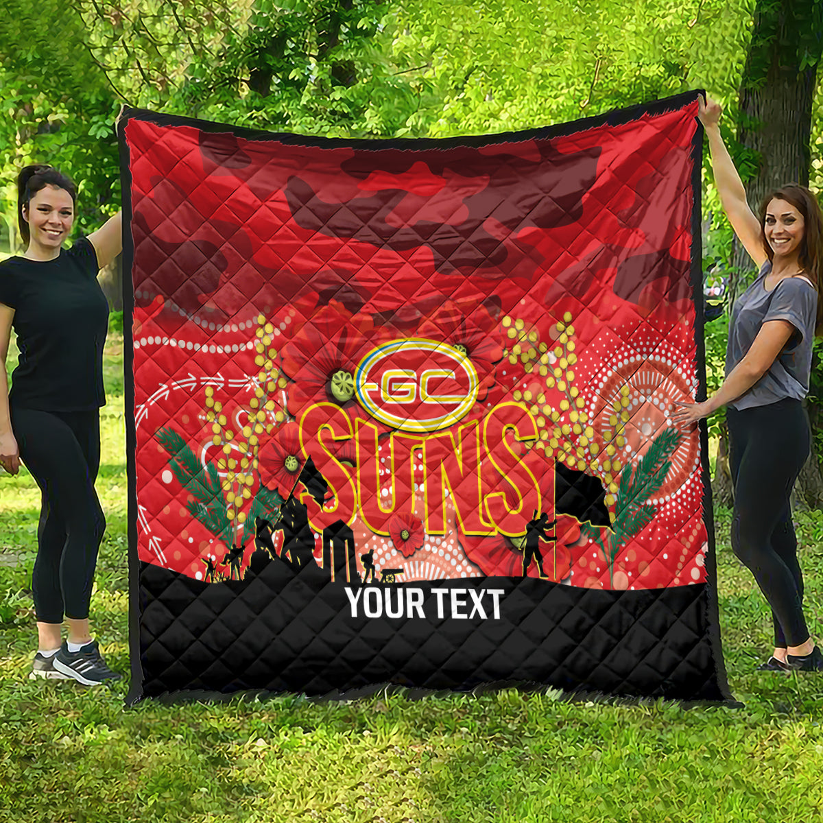 Custom Suns Football ANZAC Quilt Gallipoli Camouflage With Poppies